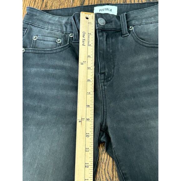PISTOLA Jeans Womens Sz 26 Black Denim Flat Front Straight Leg Slit Raw Hem NWT - Picture 6 of 11